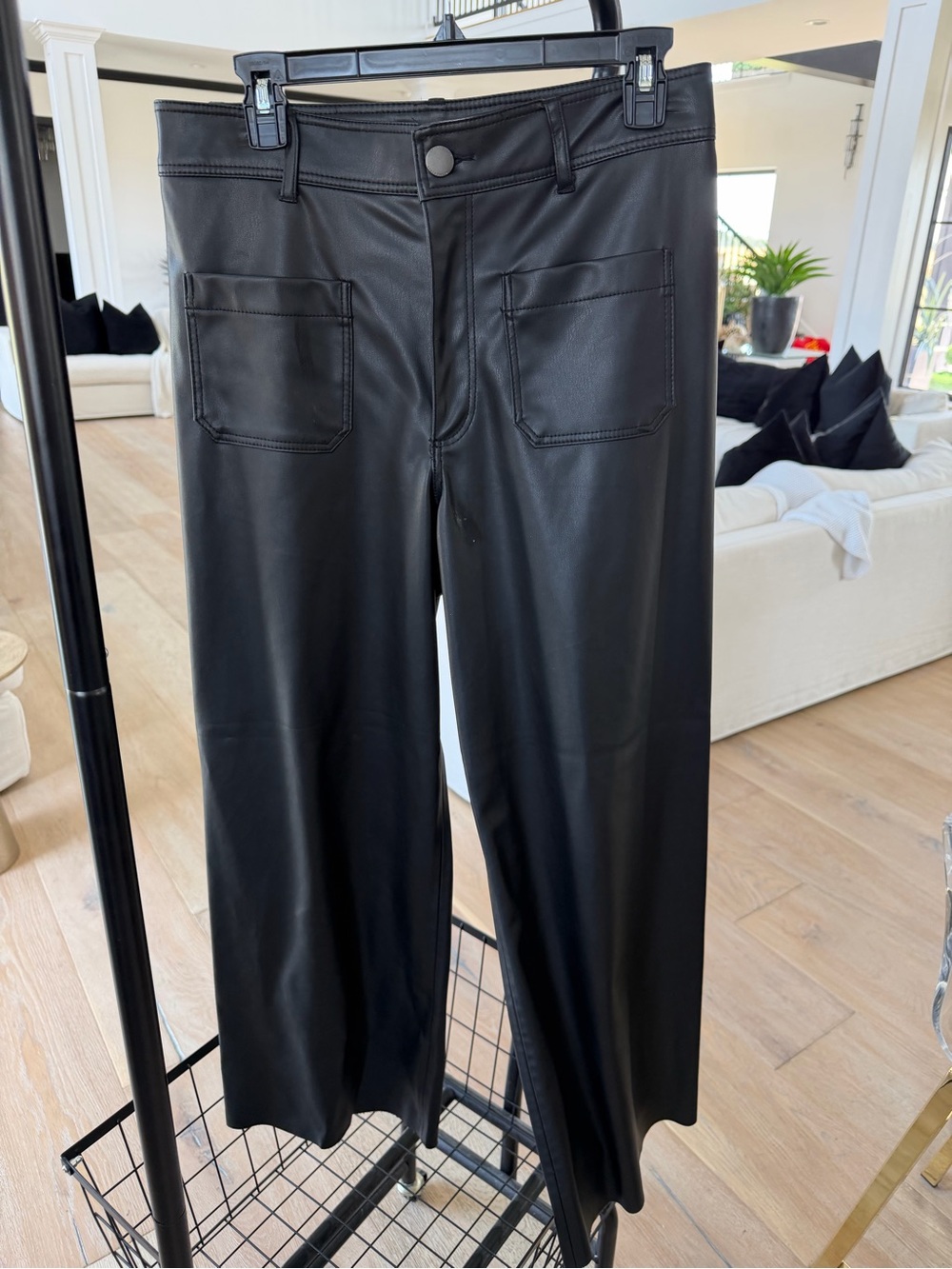 Zara Black Faux Leather Cargo-Style Straight Pants